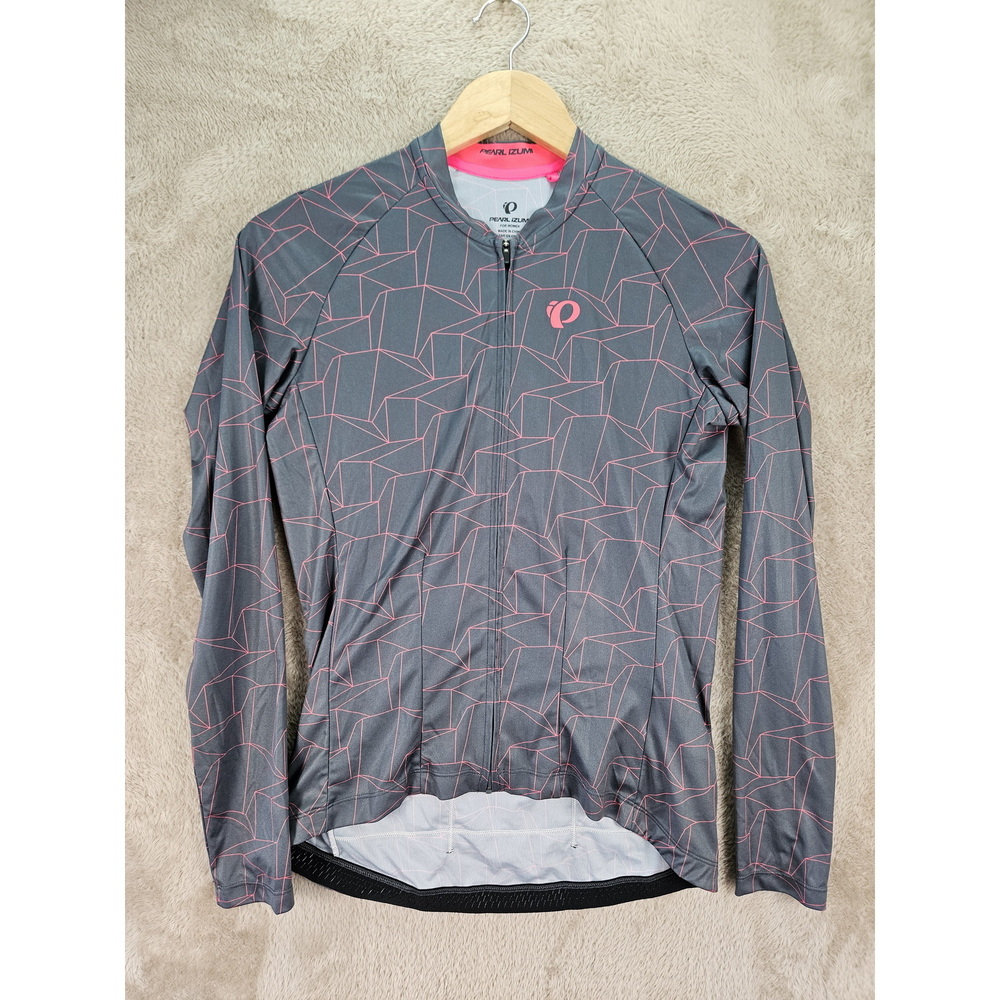 PEARL iZUMi Women's Attack Long Sleeve Cycling Jersey Gray Geometric Origami